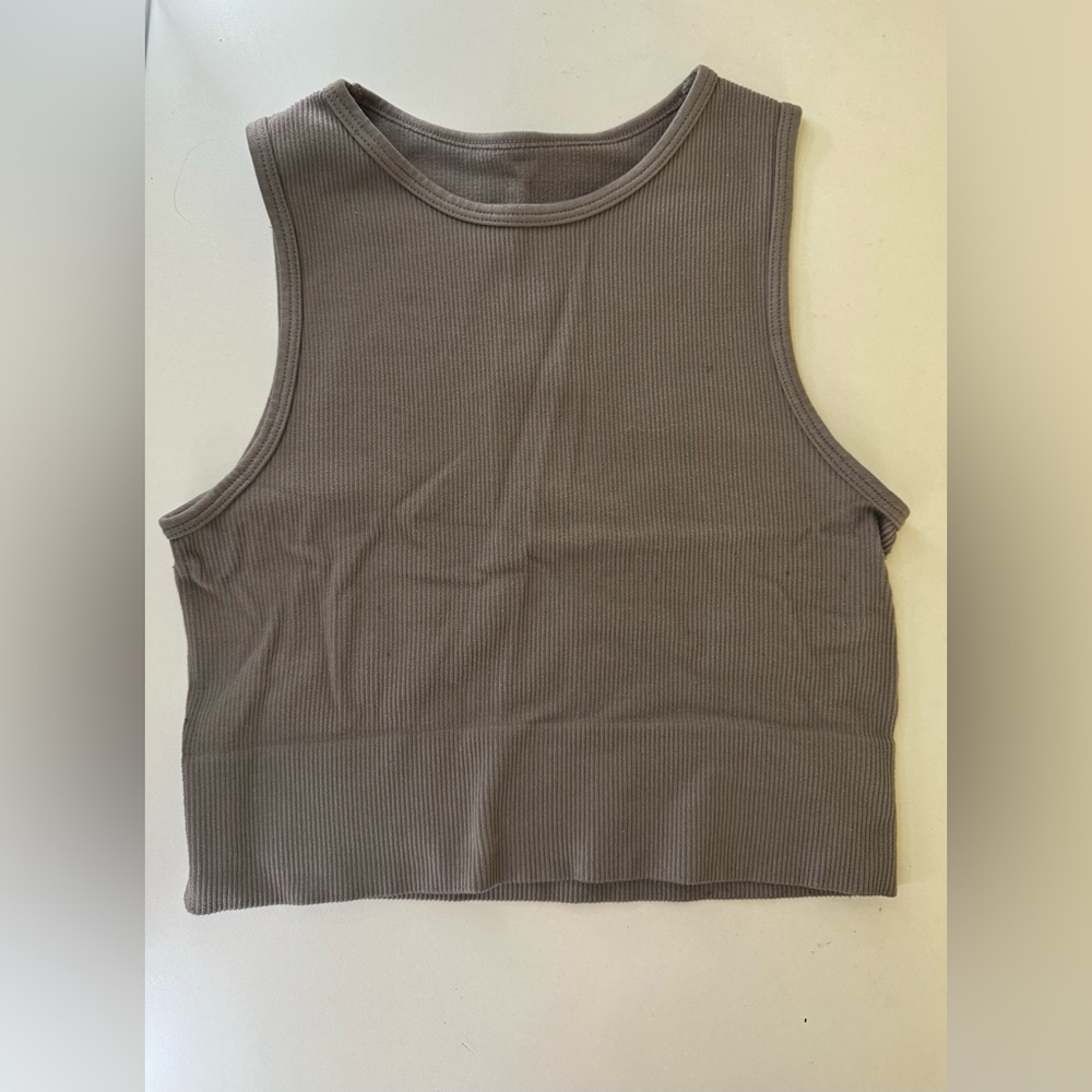 Aura Gray Fitted Crop Tank Top